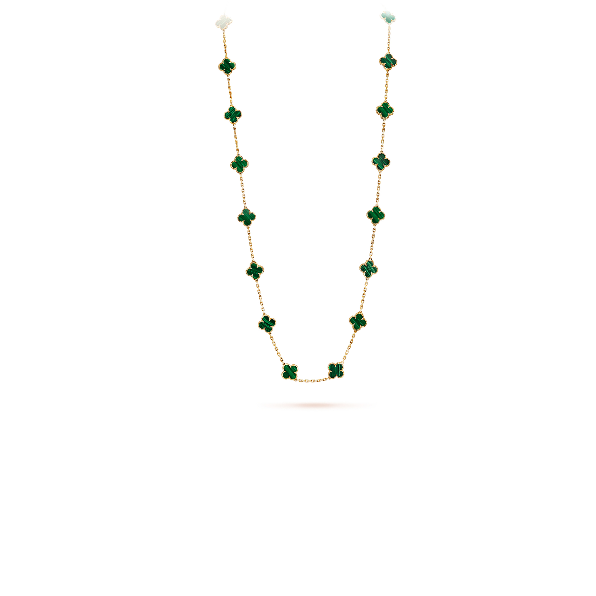 VAN CLEEF ARPELS VINTAGE ALHAMBRA LONG NECKLACE, 20 MOTIFS - YELLOW GOLD, MALACHITE  VCARL88100